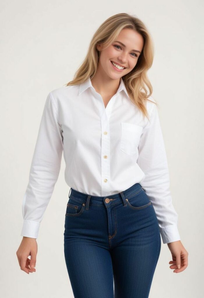 White well-fitted button-up shirt