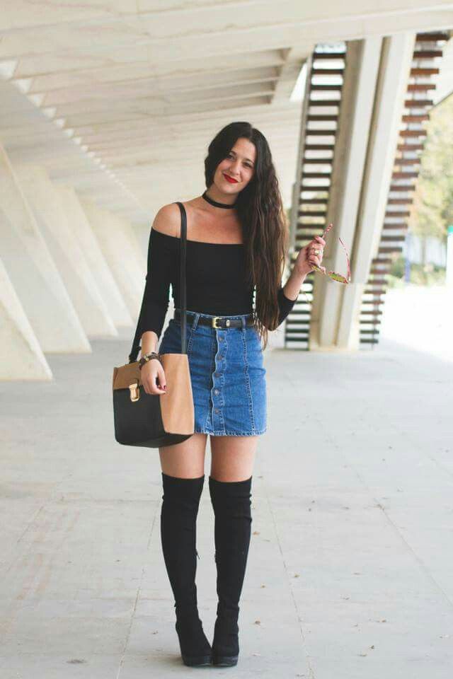 Denim Mini Skirts with Boots 2
