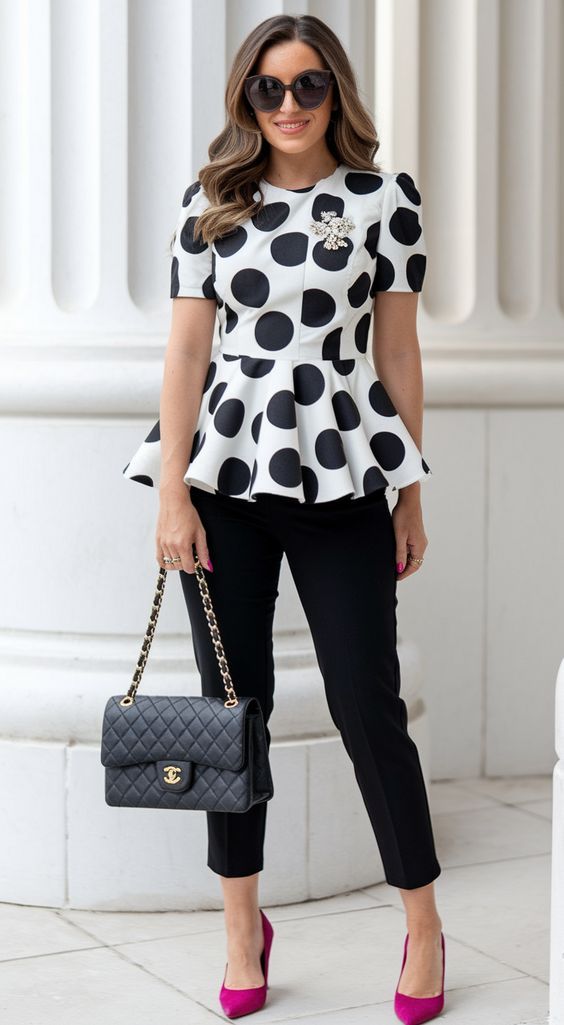 Polka dots peplum tops