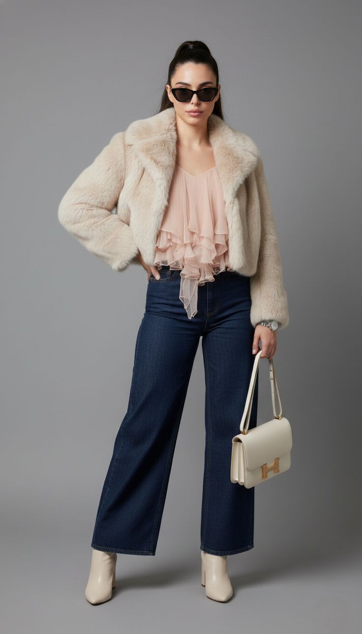 Cream colored Faux fur coats