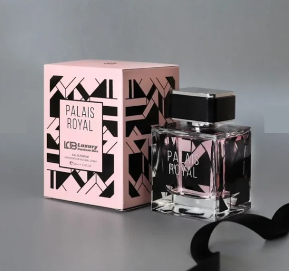 custom perfume box pink box with clear bottle 