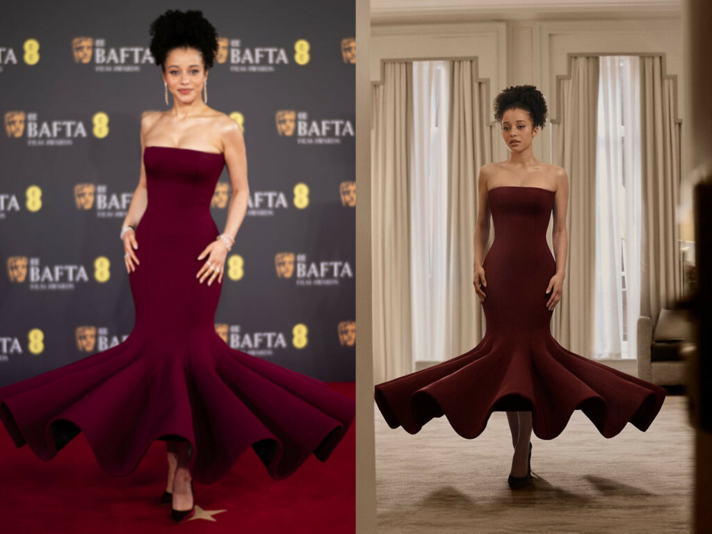 Chase Infiniti in Louis Vuitton Mermaid Couture Gown at the 2026 EE BAFTA Film Awards