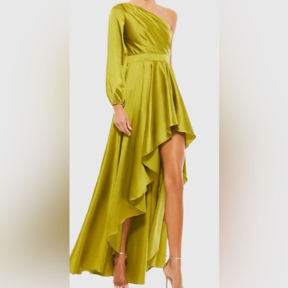model in Chartreuse Green Dress