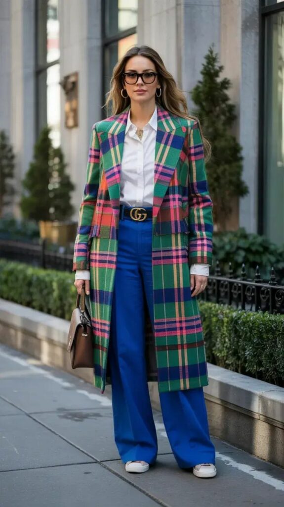milti colored plaid  trench coat.