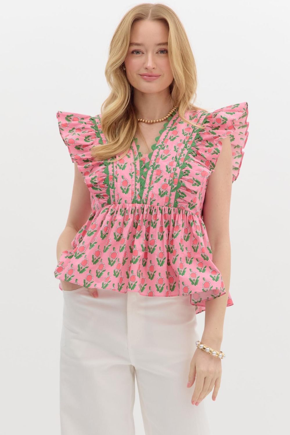 Pink Floral printed peplum tops