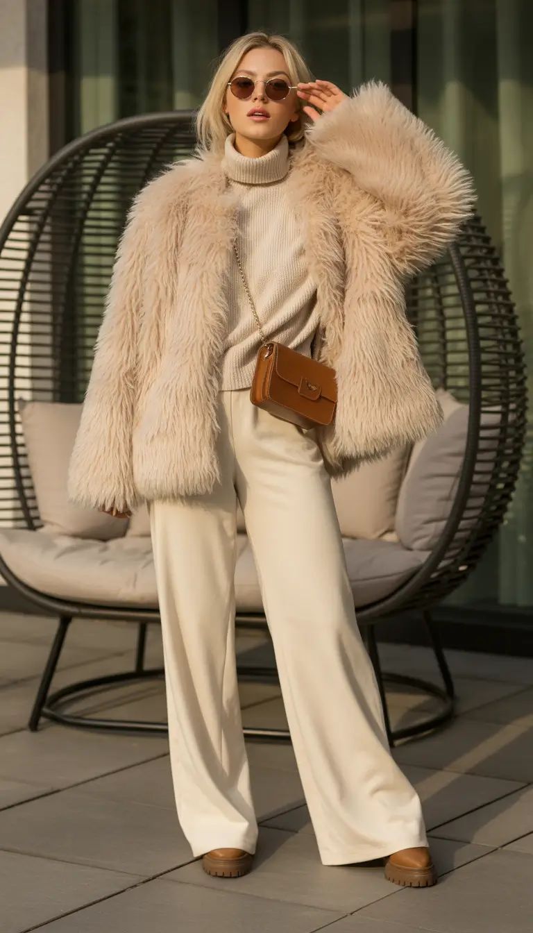 cream colored faux fur coats