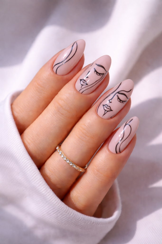 hand with line art nails nail fashion ideas