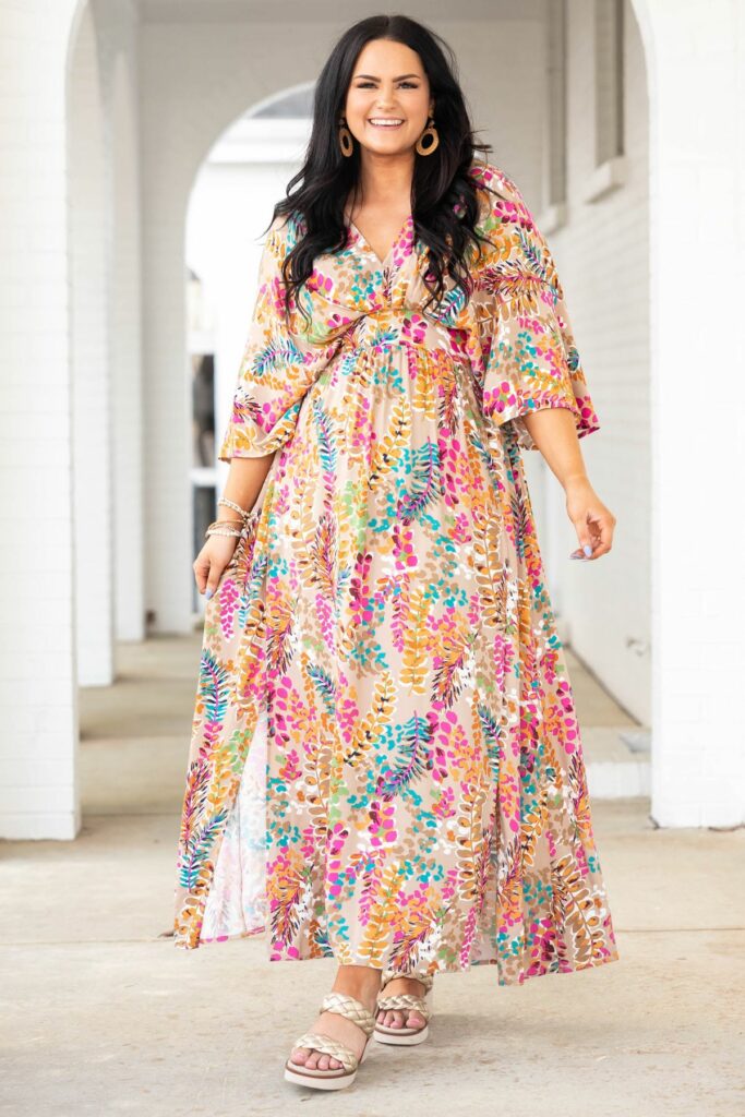 Model in fern  flowy maxi dress