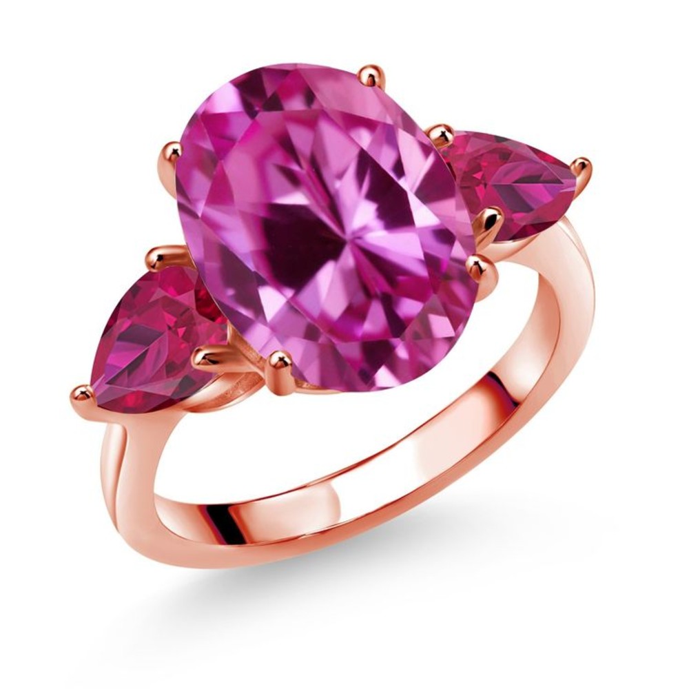 18k Rose Gold Plated Silver Pink Created Sapphire And Created Ruby Ring For