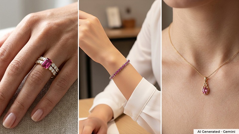 women wearing pink gemstone jewelry