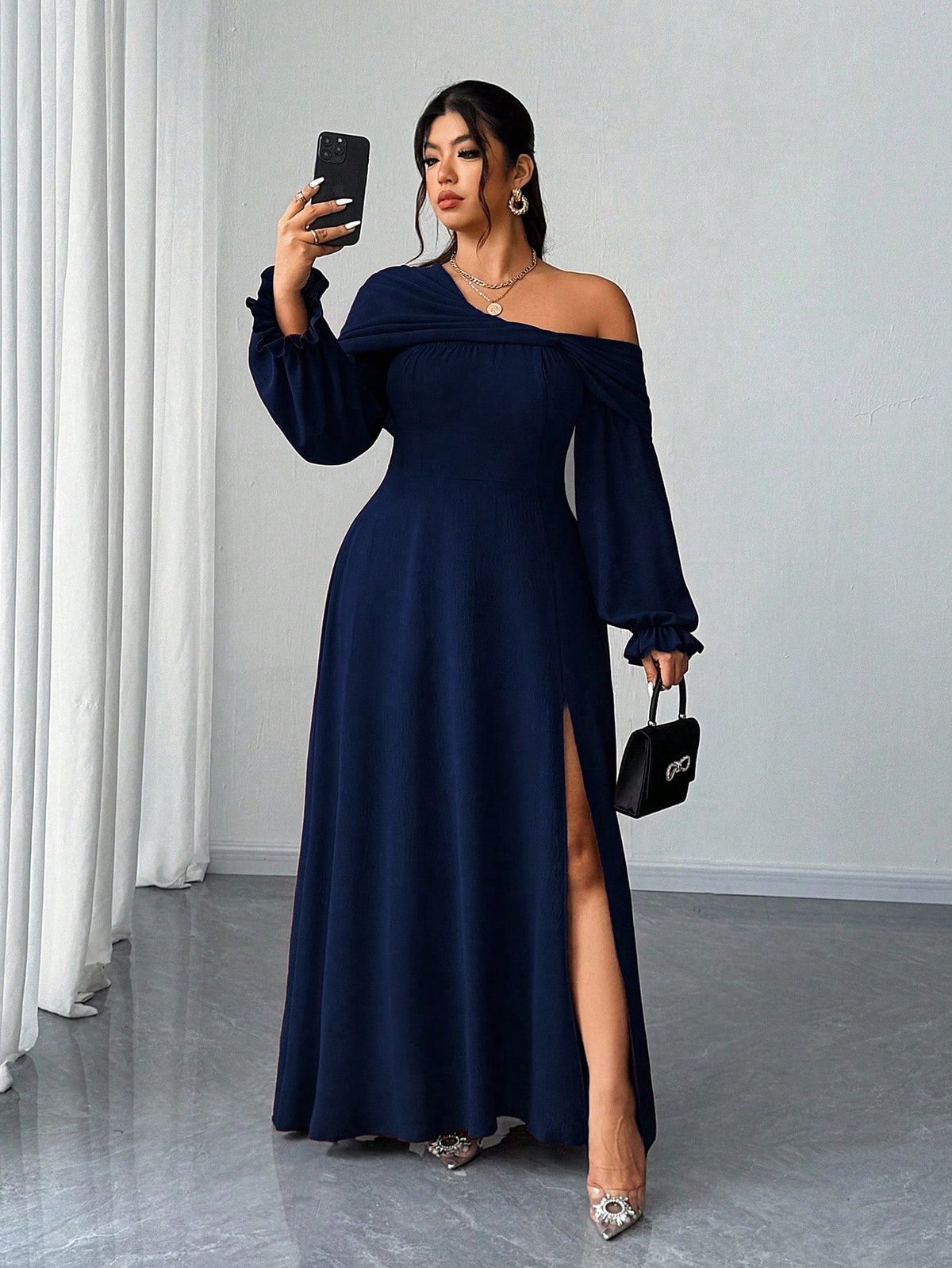 Navy Blue Plus-Size Gown