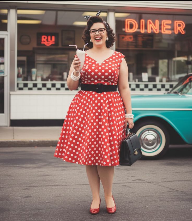 retro-inspired polka dot plus-sized dresses