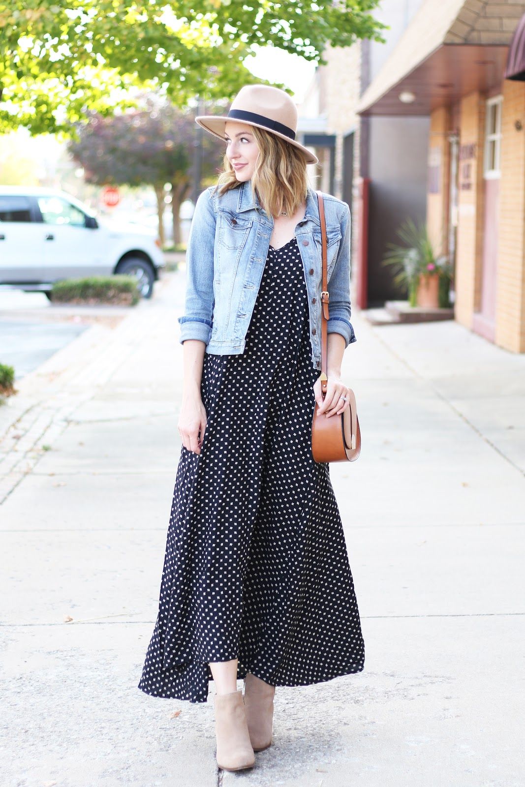 Polka dot drop-waist maxi