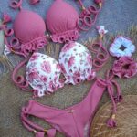 Pink Bikini top and floral with punk bikini bottoms