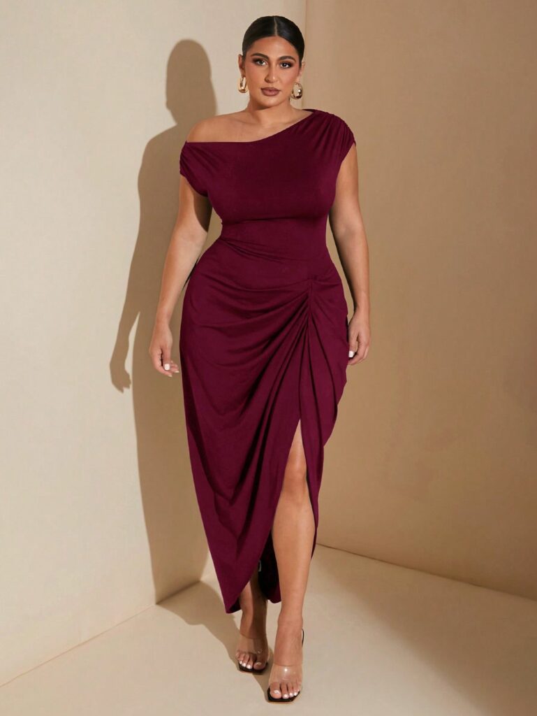 Asymmetric Drape Dress for plus-size