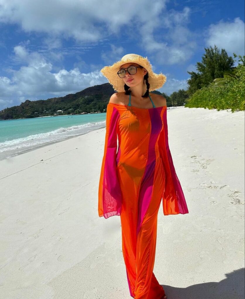 Orange sheer maxi dresses