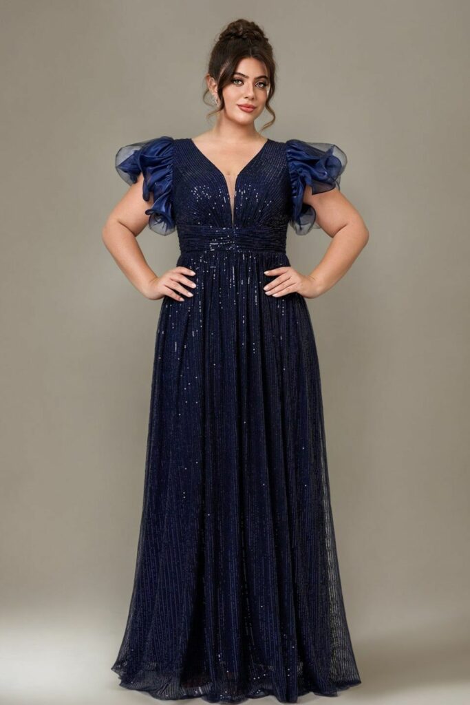Blue sequined evening dress