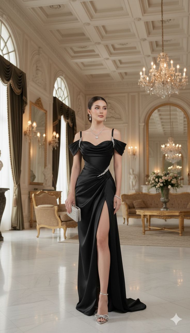 Black high slit bodycon dress