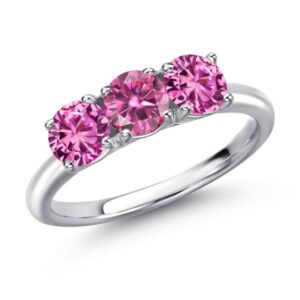 925 Sterling Silver Pink Moissanite And Pink Created Sapphire Engagement Ring