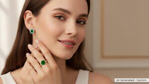 model wearing tsavorite stone jewelery