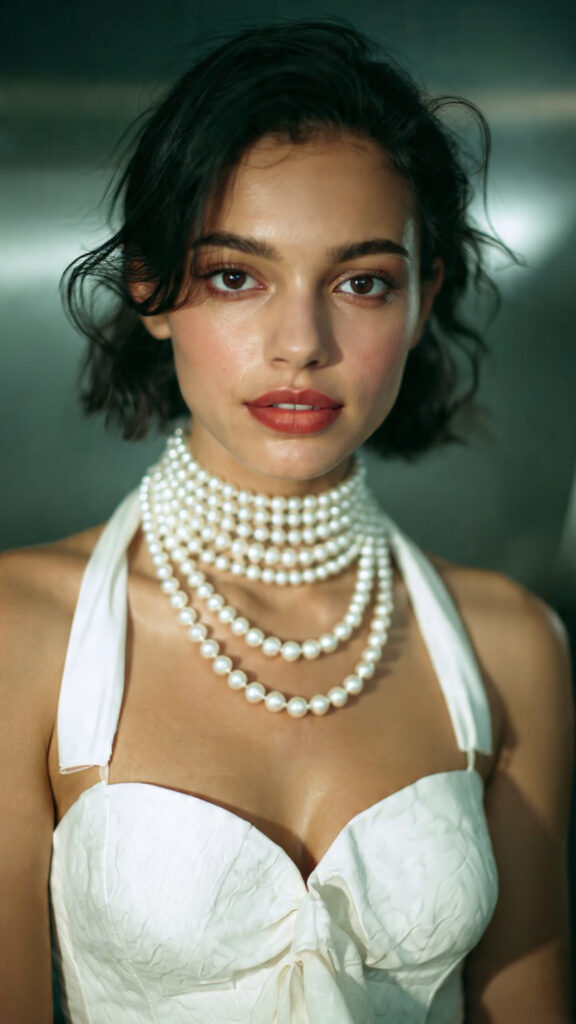 Model in multi strands of pearls 