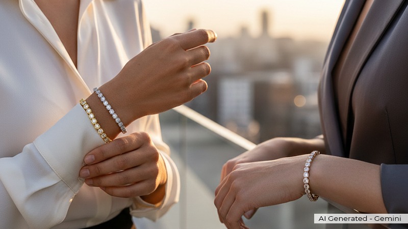 2 models wearing tennis bracelets