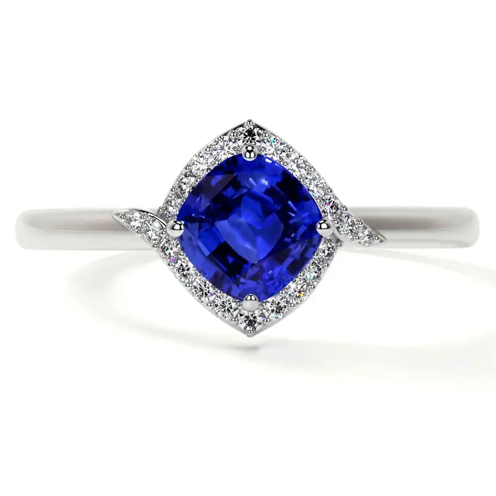 blue sapphire ring with diamond edging