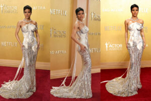 Teyana Taylor Turns Heads in a Thom Browne Gown at the 2026 Actor Awards
