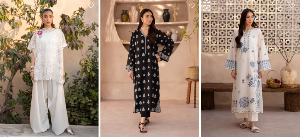 white nlack and floral print Stitched Branded Dresses in Pakistan 