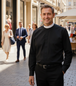 Model wearing an example of clerical shirts