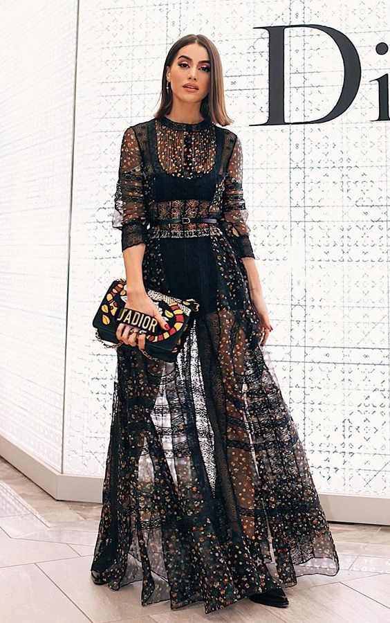 Black dior dress with sheer overlay