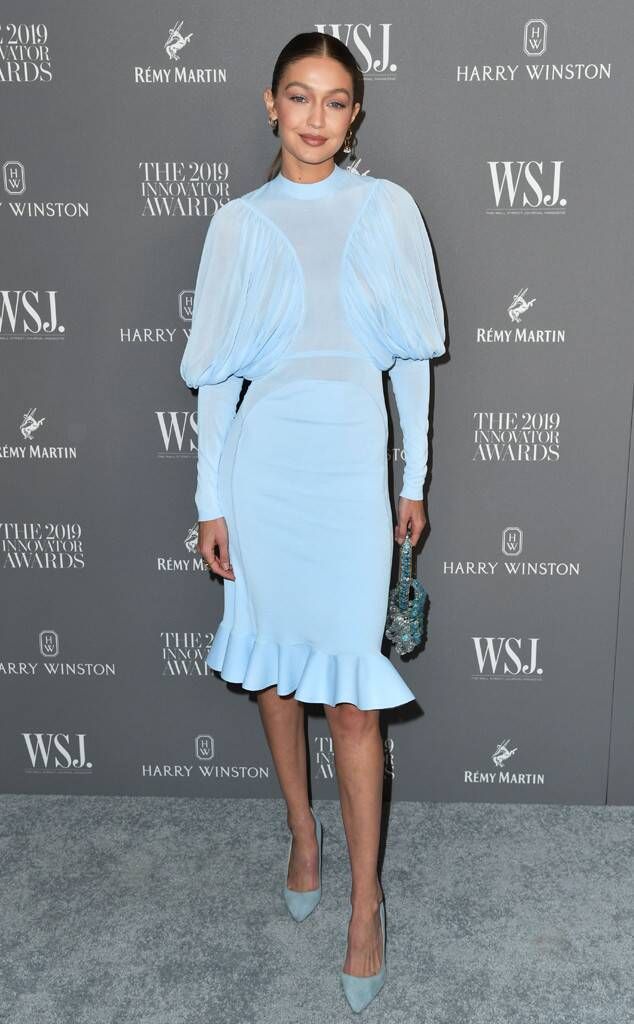 Gigi Hadid wearing blue dress