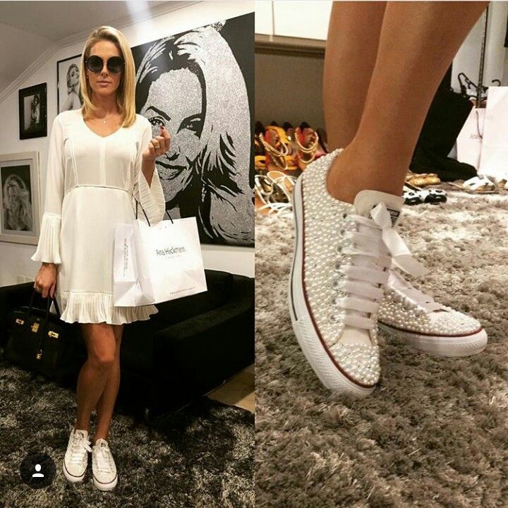 woman wearing Basic Sneakers with rhinestones