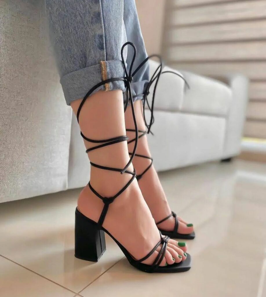 black square-toe strappy sandals