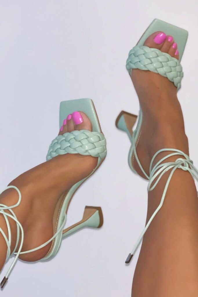 green square-toe heels 