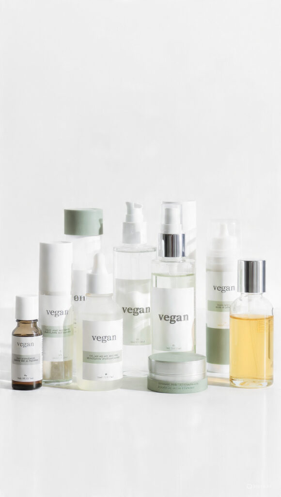 bottles of vegan cosmetics to emphasize vegan cosmetic manufacturers