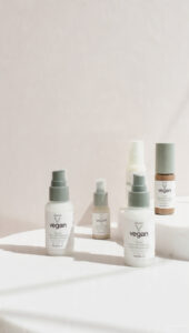 bottles of vegan cosmetics