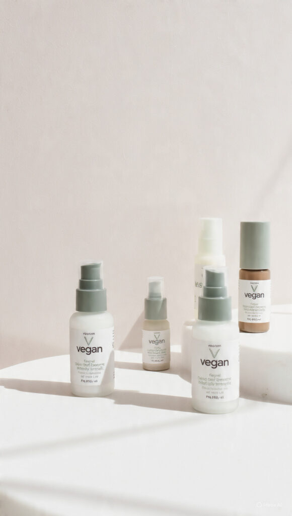 bottles of vegan cosmetics