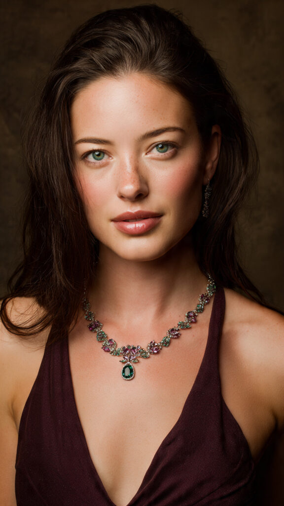 model wearing Alexandrite stone necklace