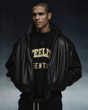 Fear of God Essentials Hoodie with leather coat 