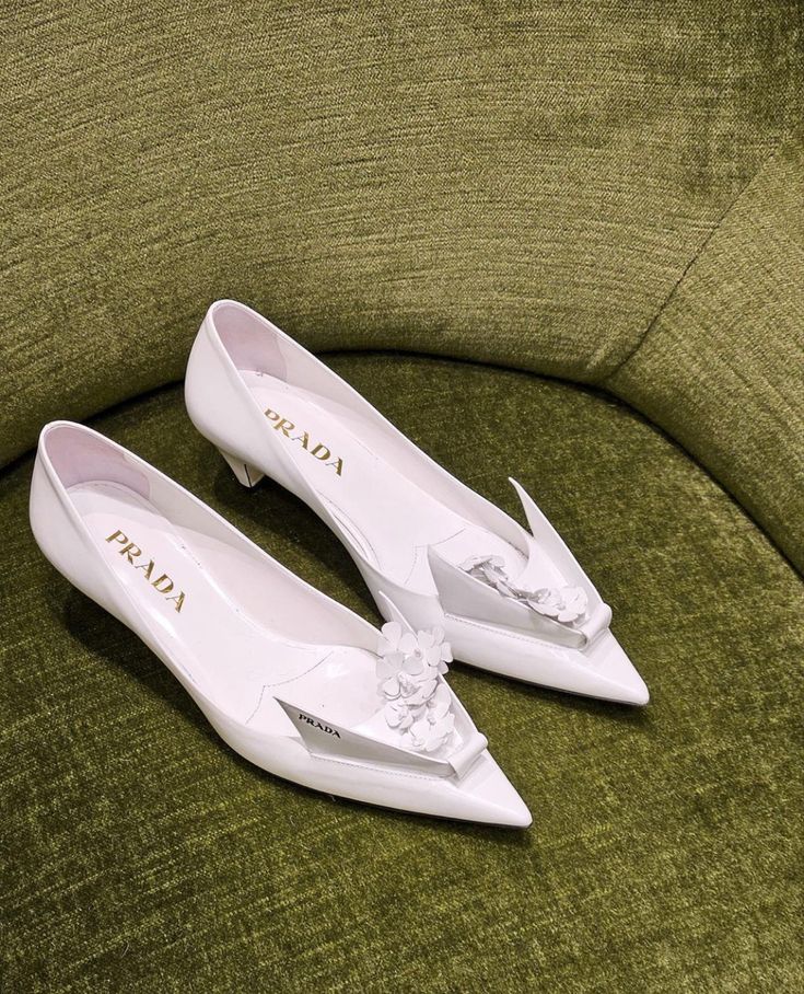 White Sculptural Kitten Heels