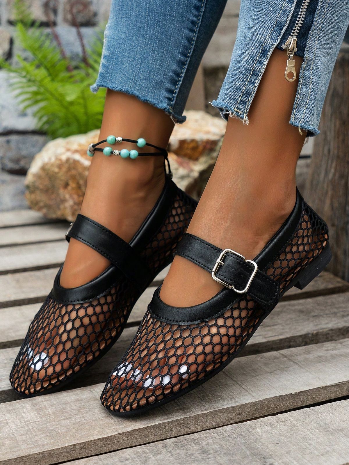 black see-through flats