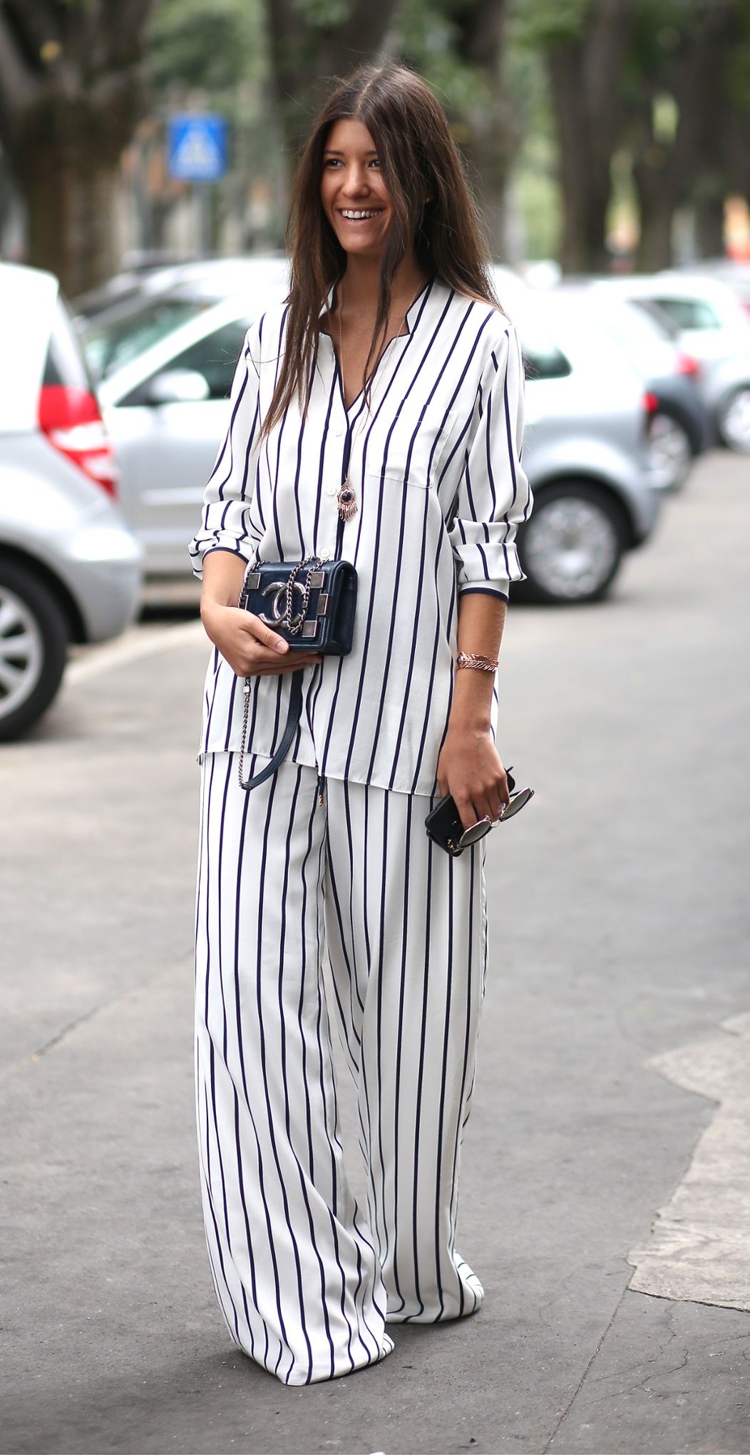2-piece white stripped silk pajama set