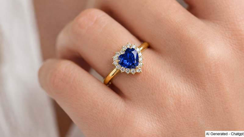 hand wearing blue sapphire engagement ring
