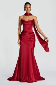 red satin evening dress