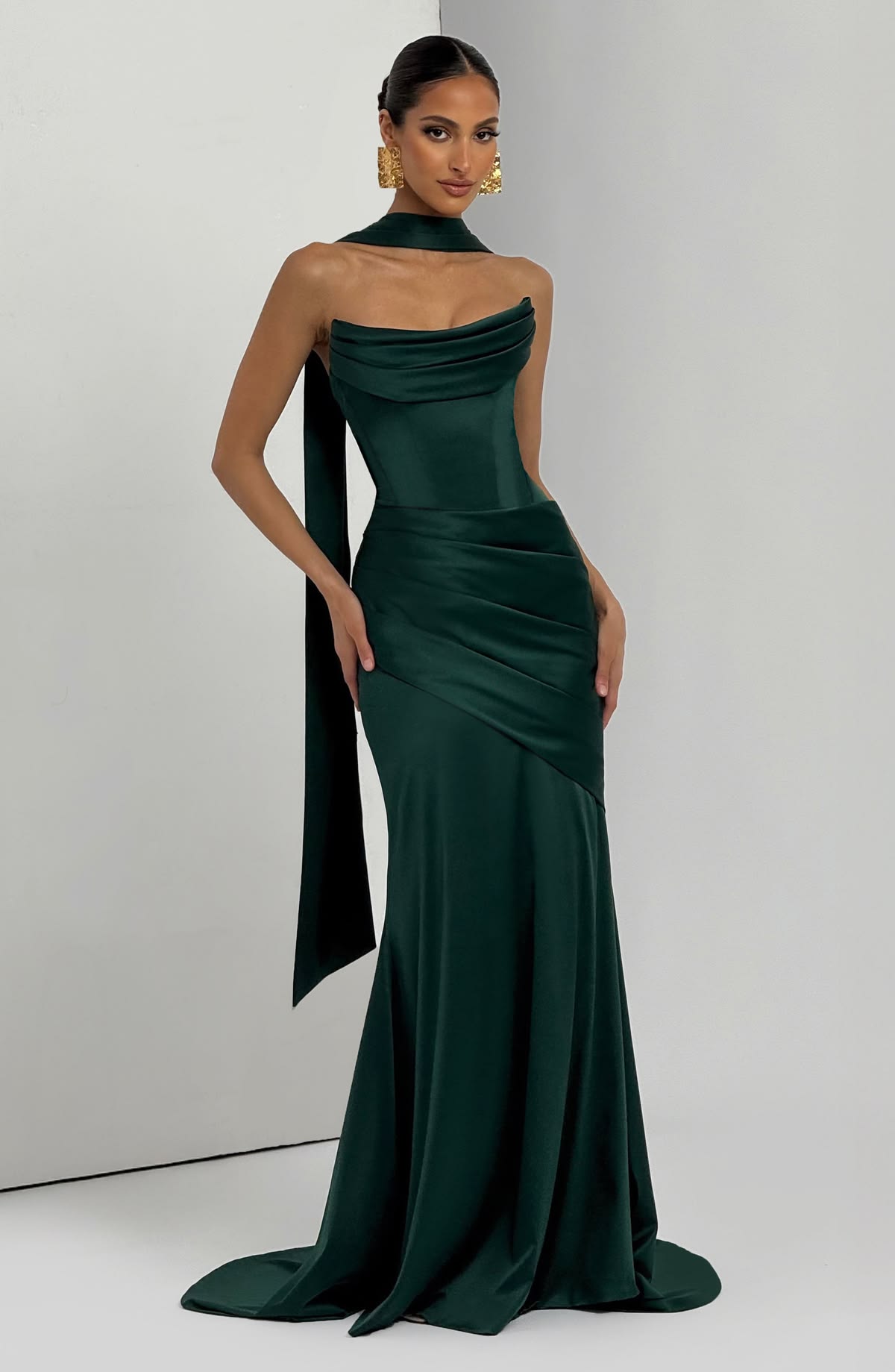 green satin evening dress