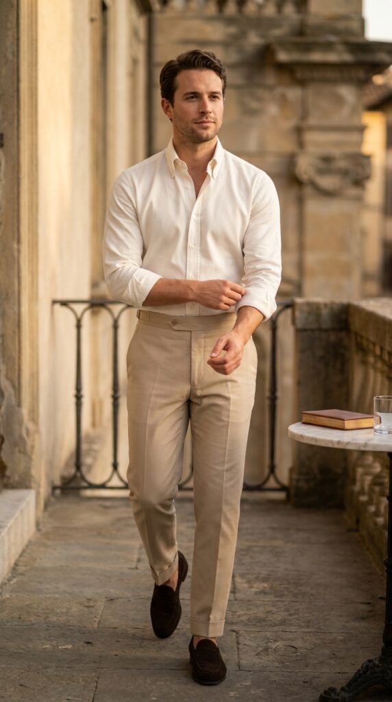 model in dress shirt walking