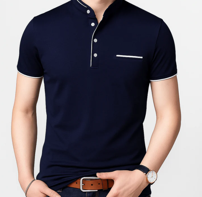 Blue button up tee shirt 