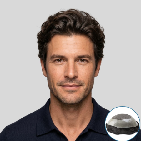 Model wearing hairpiece