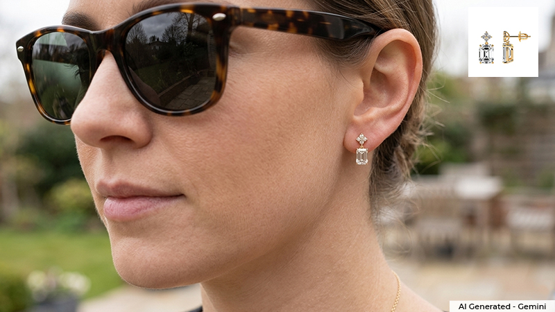 woman wearing a pair of diamond earrings